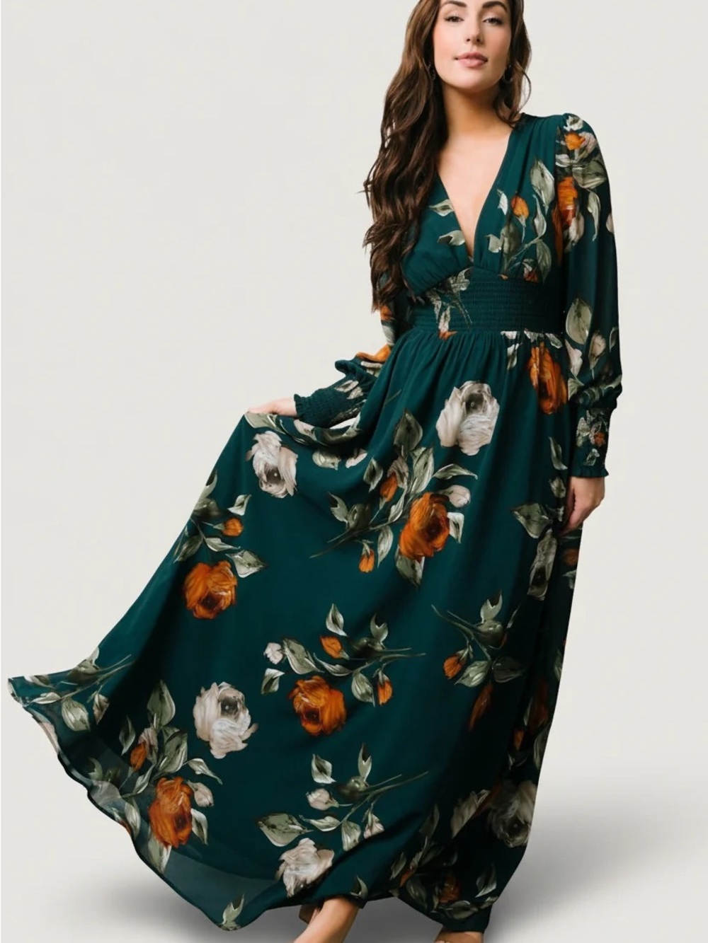 Baltic Born Teal Floral V-Neck Maxi Dress